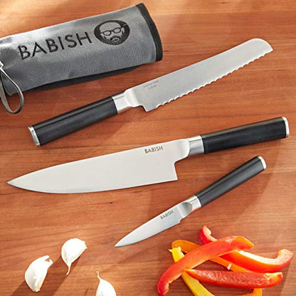Babish German High-Carbon Steel Cutlery & Pairing Knives w/Kitchen Knives Roll