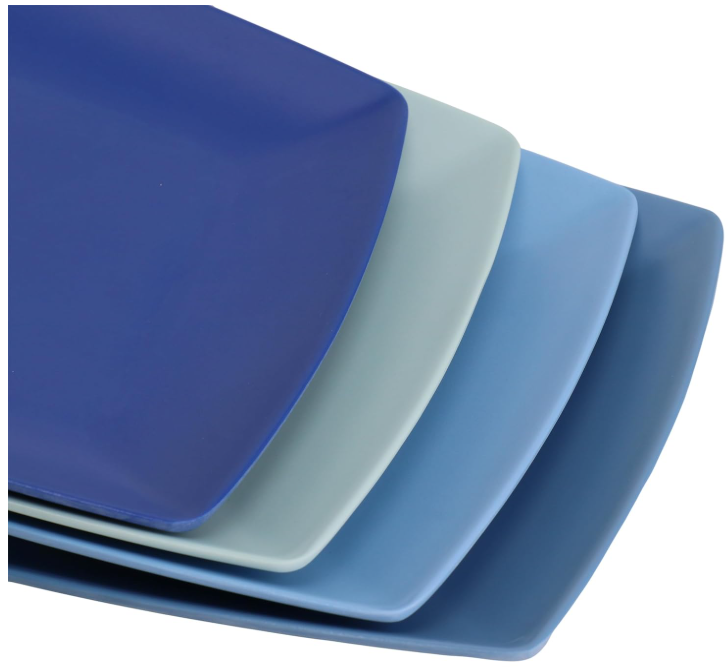 Gibson Home Jayson Melamine Plates 10.5" – Blue Square Set, 4 Count