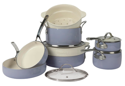 Bloomhouse 12-Piece Aluminum Ceramic Nonstick Cookware Set, Periwinkle Blue