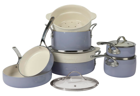 Bloomhouse 12-Piece Aluminum Ceramic Nonstick Cookware Set, Periwinkle Blue